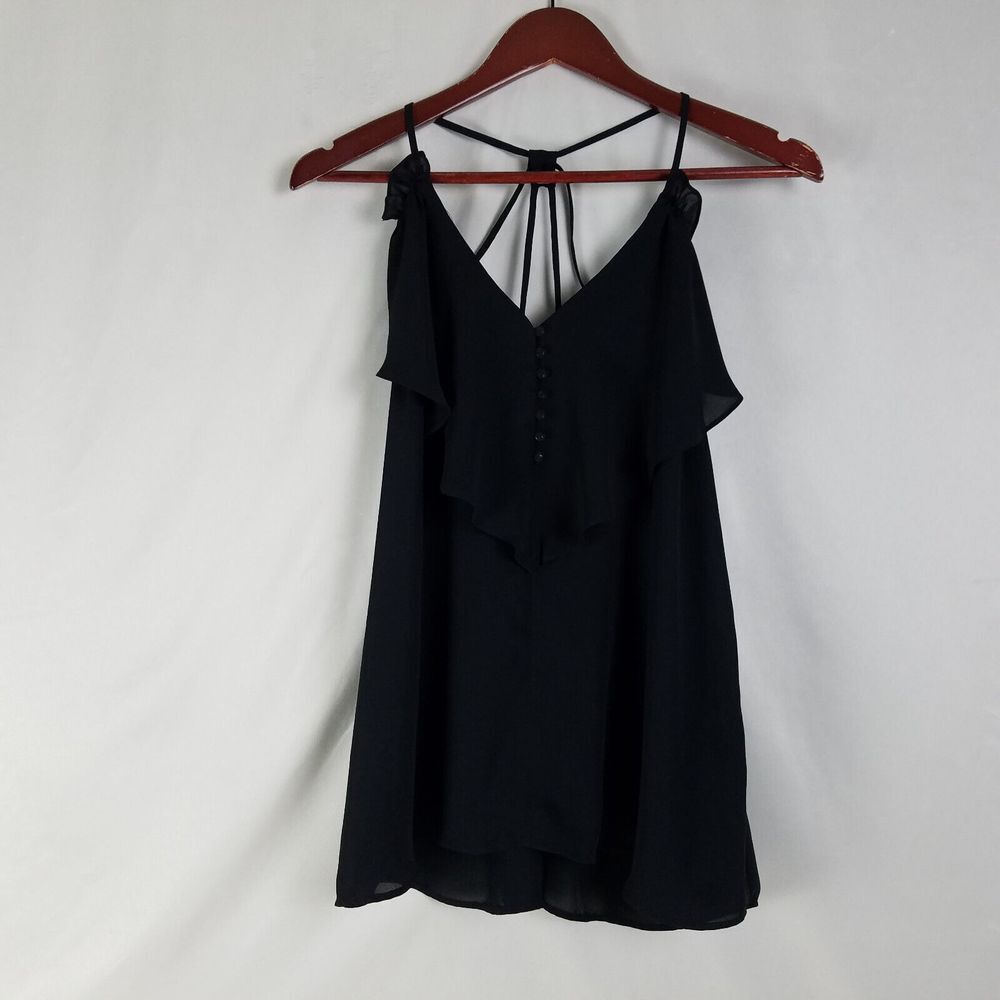 Charisma Shirt Womens Medium Black Top Sheer Sleeveless V Neck Strappy Back - Picture 1 of 9